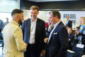His Royal Highness visits the DMZ - Abdullah Snobar - the Executive Director of the DMZ, His Excellency Franz Fayot -Minister of the Economy and His Royal Highness Crown Prince Guillaume of Luxembourg.